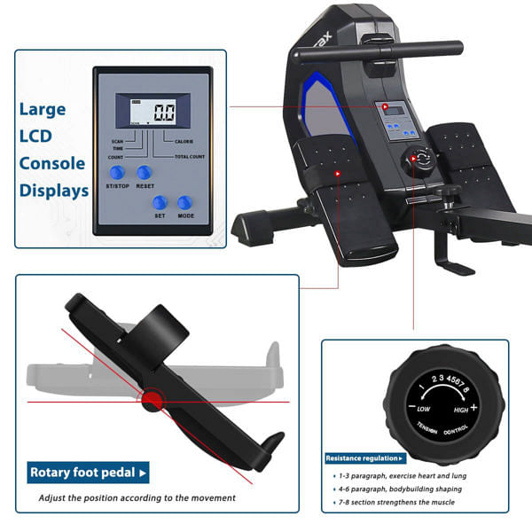 merax magnetic exercise rower adjustable resistance rowing machine